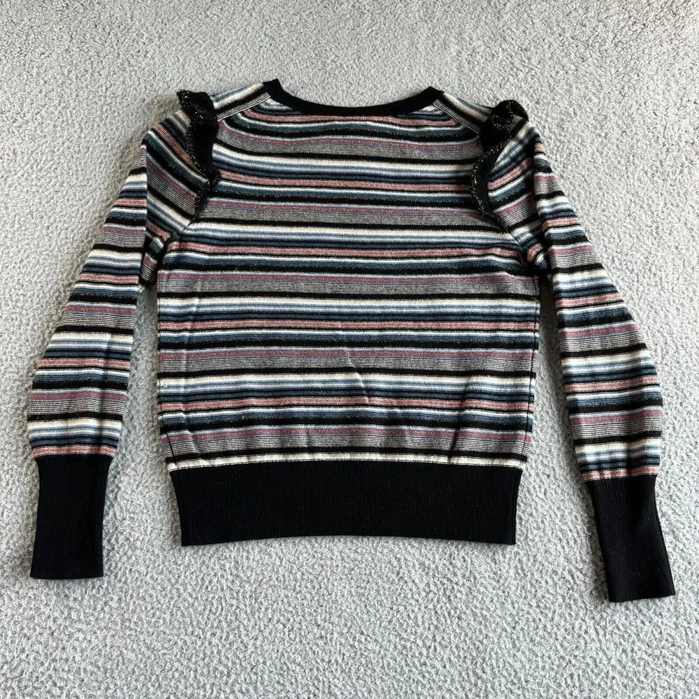 JOIE Sweater Womens Small Black Pink Blue Striped Wool Cashmere Cropped Designer